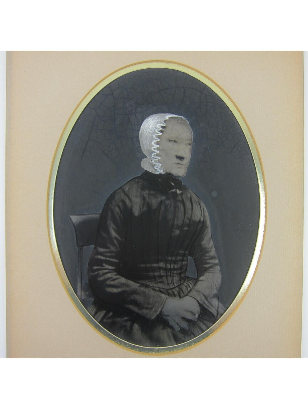 Large Tintype Photo Whole Plate Quaker Woman Hand Tinted Gold Framed Antique